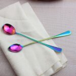 Cucharas de café con mango largo de arcoíris de acero inoxidable, cuchara agitadora de bebidas frías para pastel de postre, 2 uds., Sharp Spoon - Imagen 3