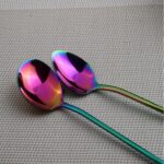 Cucharas de café con mango largo de arcoíris de acero inoxidable, cuchara agitadora de bebidas frías para pastel de postre, 2 uds., Sharp Spoon - Imagen 5