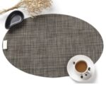 Estera de mesa de comedor de forma ovalada de PVC, manteles individuales antideslizantes con aislamiento térmico, almohadillas para vajilla y cuenco de disco