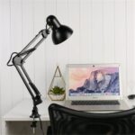 Lámpara de mesa de montaje en abrazadera con brazo oscilante flexible, estudio de oficina, mesa de hogar, escritorio, enchufe de EE.
