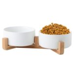 Cuenco para gatos, olla para perros, cuenco de cerámica para mascotas, 13cm/400ml Double Bowl With Wooden Stand