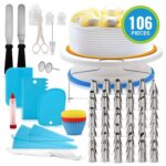 Juego de plato giratorio para pasteles 106 en 1, herramienta para hornear y decorar pasteles con boca de decoración de acero inoxidable, 106 PCS/Set Blue