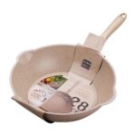 Sartén pequeña de piedra Maifan de fondo grueso para el hogar, sartén antiadherente, sartén profunda, 28cm Beige Without Cover