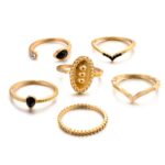 6 PCS Mujeres Bohemia Simple Moda Relieve Gota de agua con anillos de diamantes Conjunto de joyería