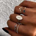 6 PCS Mujeres Bohemia Simple Moda Relieve Gota de agua con anillos de diamantes Conjunto de joyería - Imagen 3