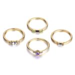 Juego de anillos de circón de cristal bohemio vintage de 4 piezas para mujer, 6