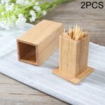 2 PCS Natural Bamboo Toachlick Box Square Restaurant Hotel Toothpick Can con Tapa