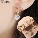 Pendiente de diseño de corazón de cristal de moda elegante para mujer de 2 piezas