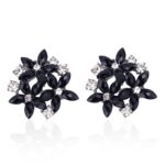 Pendientes de tuerca con 3 flores y diamantes de imitación de circonio a la moda para joyería de mujer, black