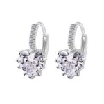 Pendientes de piedra de circonita cúbica de plata de ley 925 auténtica con forma de corazón, Platinum with white Zirconia