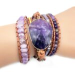 Pulsera de amatista natural boho hecha a mano para mujer