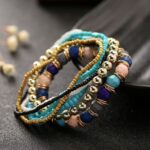 Pulsera elástica con cuentas multicapa bohemia de cuatro estaciones para mujer