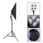 Kit de caja de luz para estudio fotográfico (soporte de lámpara de cuatro enchufes + caja de luz con flash de 50 x 70 cm + soporte de luz de 2 m)