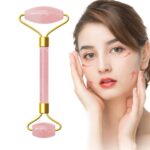 Rodillo de masaje de doble cabeza, cristal rosa Natural, piedra de Jade de cuarzo, herramienta de salud y belleza para el cuerpo Facial y anticelulitis