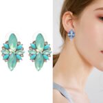 Pendientes de cristal con pétalos de cinco hojas Pendientes de diamantes rosas Joyería simple