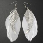 Pendientes de ala de metal Pendientes largos de plumas vintage hechos a mano bohemios - Imagen 2