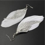 Pendientes de ala de metal Pendientes largos de plumas vintage hechos a mano bohemios - Imagen 3