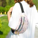 Bolso de hombro único de la riñonera de las mujeres de los bolsos de la cintura del cuero de la PU del modelo del laser, Double Zipper Rhombus (Pink)