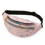 Bolso de hombro único de la riñonera de las mujeres de los bolsos de la cintura del cuero de la PU del modelo del laser, Double Zipper Rhombus (Pink) - Imagen 2