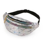 Bolso de hombro único de la riñonera de las mujeres de los bolsos de la cintura del cuero de la PU del modelo del laser, Double Zipper Rhombus (Sliver) - Imagen 2