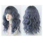 Peluca esponjosa natural de pelo largo de lana con flequillo para mujer, Haze Blue (Black On Top ) 54CM - Imagen 2