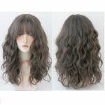 Peluca esponjosa natural de pelo largo de lana con flequillo para mujer, Cold Brown 54CM