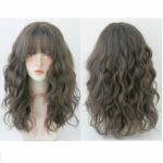 Peluca esponjosa natural de pelo largo de lana con flequillo para mujer, Cold Brown 54CM - Imagen 2