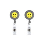 2 uds. De identificación, hebilla fácil de tirar, soporte para cara sonriente, etiqueta de nombre, tarjeta, insignia, soporte retráctil