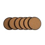 Inicio Posavasos de corcho redondo de madera diario Soporte de posavasos de PP, 6 Coasters, Coaster Stand, 6 Coasters + Shelf