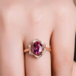 Anillo De Mujer Con Forma De Flor De Oro Rosa De Turmalina Roja De Moda, 6 - Imagen 3