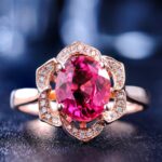 Anillo De Mujer Con Forma De Flor De Oro Rosa De Turmalina Roja De Moda, 7 - Imagen 5