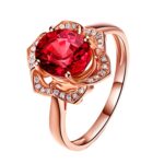 Anillo De Mujer Con Forma De Flor De Oro Rosa De Turmalina Roja De Moda, 10