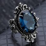 Anillo de topacio azul marino en forma de huevo de ganso vintage de plata 925, 7