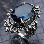 Anillo de topacio azul marino en forma de huevo de ganso vintage de plata 925, 9 - Imagen 2