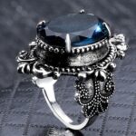 Anillo de topacio azul marino en forma de huevo de ganso vintage de plata 925, 9 - Imagen 4