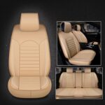 Funda universal para asiento de coche de cuero PU, Beige