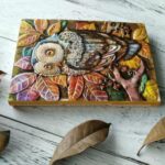 01663 Cuaderno de bocetos de búho tallado en cuero hecho a mano, grueso, Vintage, bonito cuaderno - Imagen 4