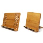 Soporte para sujetalibros de tableta de madera, libros de cocina, libros de texto, documentos, soporte de libro de descanso de lectura plegable de bambú, Hollow Large - Imagen 3