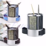 Portalápices de malla para escritorio, calendario perpetuo, suministros de oficina, caja de almacenamiento de bolígrafos LED digitales multifuncionales - Imagen 3