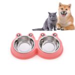 Suministros para mascotas con cuenco doble para perros y gatos de acero inoxidable, Frog Shape Blue, Frog Shape Pink, Frog Shape Green
