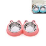 Suministros para mascotas con cuenco doble para perros y gatos de acero inoxidable, Frog Shape Blue, Frog Shape Pink, Frog Shape Green - Imagen 2