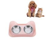 Cuenco doble de acero inoxidable para gatos y perros, cuenco para agua potable a prueba de fugas para mascotas, Dog Shape Pink