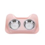 Cuenco doble de acero inoxidable para gatos y perros, cuenco para agua potable a prueba de fugas para mascotas, Dog Shape Pink - Imagen 2