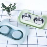 Cuenco doble de acero inoxidable para gatos y perros, cuenco para agua potable a prueba de fugas para mascotas, Dog Shape Pink - Imagen 4