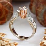 Anillo de bodas con flor de rosa y diamantes para mujer, 8
