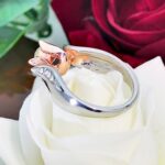 Anillo de bodas con flor de rosa y diamantes para mujer, 8 - Imagen 4