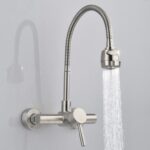Grifo mezclador de fregadero de cocina montado en la pared de material de acero inoxidable Grifo de agua de manguera de rotación libre
