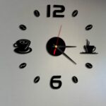 ISHOWTIENDA Moda Acrílico DIY Taza de Café Autoadhesivo Pared Interior Decoración Creativa Reloj Reloj Mudo Pegatinas Muraux Reloj de Pared, Negro, Blanco, Rojo