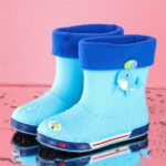 Botas de lluvia cortas de dibujos animados cálidas de terciopelo antideslizantes para niños, Inner Length 17cm With Cotton Cover