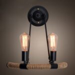 Lámpara de pared de hierro forjado con cuerda de cáñamo retro estilo industrial LED E27, Edison Tungsten Wire 40W - Imagen 5